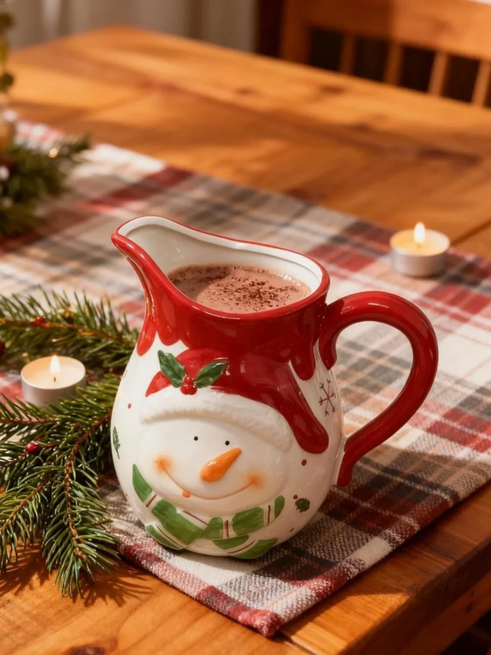 Large 58 OZ Porcelain Jug - Festive Holiday Pitcher for Milk, Cream, Juice